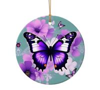 Ciondolo rotondo in ceramica con stampa a farfalla viola per ornamenti da viaggio per decorazioni domestiche ornamento di Natale