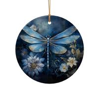 Ciondolo rotondo in ceramica con stampa a libellula blu arte per ornamenti da viaggio per la decorazione domestica ornamento di Natale