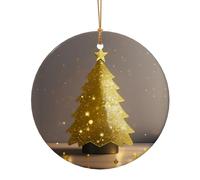 Ciondolo rotondo in ceramica con stampa albero di Natale glitterato dorato per ornamenti da viaggio per la decorazione domestica ornamento di Natale