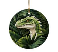 Ciondolo rotondo in ceramica con stampa di foglie di palma di dinosauro per ornamenti da viaggio per decorazioni domestiche ornamento natalizio