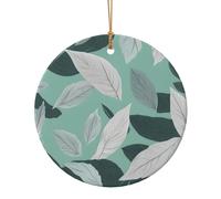 Ciondolo rotondo in ceramica con stampa foglie grigie menta per ornamenti da viaggio per decorazioni domestiche ornamento di Natale
