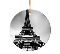 Ciondolo rotondo in ceramica con stampa Torre Eiffel di Parigi nera per ornamenti da viaggio per la decorazione domestica ornamento natalizio
