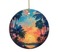 Ciondolo rotondo in ceramica con stampa tramonto tropicale per ornamenti da viaggio per decorazioni domestiche ornamento di Natale