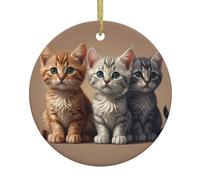 Ciondolo rotondo in ceramica con tre gattini - Ornamento da appendere all'albero di Natale e al caminetto