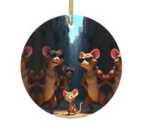 Ciondolo rotondo in ceramica con tre ratti muscolosi, da appendere all'albero di Natale e al caminetto