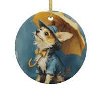 Ciondolo rotondo in ceramica di Natale HHGFASD Il cagnolino con un ombrello Modello Festive Tree Hanging Decoration