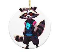 Ciondolo rotondo in ceramica di Natale HHGFASD Neon Raccoon Hack Pattern Festive Tree Hanging Decoration