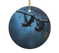 Ciondolo rotondo in ceramica di Natale, motivo: pipistrelli VVXBHGR sulle cime degli alberi, decorazione natalizia da appendere all'albero