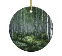 Ciondolo rotondo in ceramica di Natale VVXBHGR Fresh betulla foresta stampe festive albero appeso decorazione
