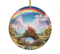 Ciondolo rotondo in ceramica di Natale YTUOPWE Little World Under the Rainbow Picture Festive Tree Hanging Decoration