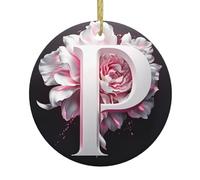 Ciondolo rotondo in ceramica di Natale YTUOPWE rosa lettera p immagine albero festivo decorazione da appendere