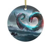 Ciondolo rotondo in ceramica natalizia da appendere, 7,4 cm, serpente gigante WHJSSF in mare, decorazione per foto liscia