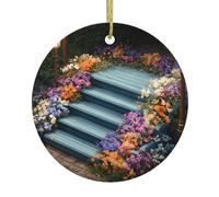 Ciondolo rotondo in ceramica natalizia da appendere - 7,4 cm WHJSHOP Flower Bed on the Steps Pattern Decoration Smooth