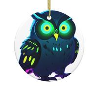 Ciondolo rotondo in ceramica natalizia HHGFASD Neon Owl Nightvision Pattern Festive Tree Hanging Decoration
