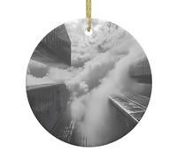 Ciondolo rotondo in ceramica natalizia YTUOPWE Buildings in the clouds Picture Festive Tree Hanging Decoration