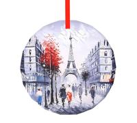 Ciondolo rotondo in vetro con stampa artistica a forma di albero della città di Parigi, Torre Eiffel, ornamento da appendere all'albero di Natale, per vacanze, casa, ufficio, Natale, Pasqua
