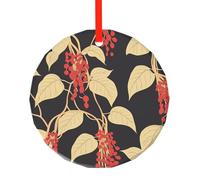 Ciondolo rotondo in vetro con stampa di bacche rosse sulla vite, elegante ornamento da appendere all'albero di Natale, per vacanze, casa, ufficio, Natale