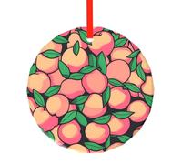 Ciondolo rotondo in vetro con stampa di un mucchio di pesche, elegante ornamento da appendere all'albero di Natale, per vacanze, casa, ufficio, Natale