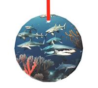 Ciondolo rotondo in vetro da 7,9 cm, con stampa di squali sotto il mare, ornamento per albero e decorazione da appendere per le vacanze