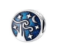 Ciondolo smaltato aurora boreale, stella, luna, cielo, in argento Sterling 925, compatibile con braccialetti Pandora