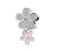 Ciondolo smaltato rosa a forma di fiore trasparente, compatibile con braccialetti Pandora, regalo di Natale e compleanno, per donne, figlia, sorella, nipote