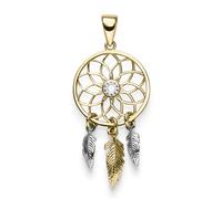 Ciondolo Sogni 14x31,5mm Cerchio Con Motivo Di Fiori E Piume 585 Oro Bicolore