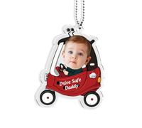 Ciondolo Specchietto Retrovisore Auto Guida Sicura Papà, Regali per la Festa del Papà, Decorazioni per Auto con Foto Personalizzate, Prima Macchina regalo per Papà, Decorazione Interna Dell'auto