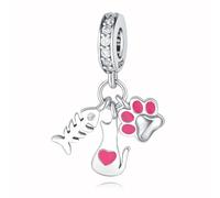Ciondolo Stampa Fishbone & Paw, Accessorio Braccialetto Fascino in Argento Sterling 925, Compatibile con Collana Braccialetto Pandora