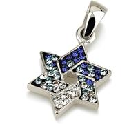Ciondolo stella di David con pietra preziosa bianca e blu e collana in...