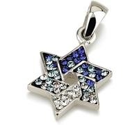 Ciondolo stella di David con pietra preziosa bianca e blu e collana in argent...