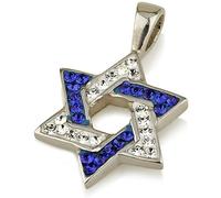 Ciondolo stella di David con pietra preziosa bianca e blu e collana in argent...