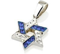 Ciondolo stella di David con pietra preziosa bianca e blu e collana in argent...