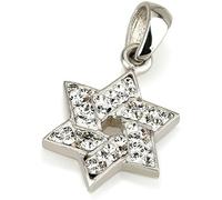 Ciondolo stella di David con pietra preziosa bianca e collana in argento ster...