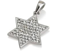 Ciondolo stella di David con pietra preziosa bianca e collana in argento ster...