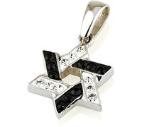Ciondolo stella di David con pietra preziosa bianca e nera e collana in argen...