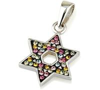 Ciondolo stella di David con pietra preziosa di colori misti con collana in a...