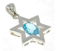 Ciondolo Stella di David con pietra preziosa in cristallo azzurro con collo i...
