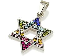 Ciondolo Stella di David con pietra preziosa multicolore e collana in argento...