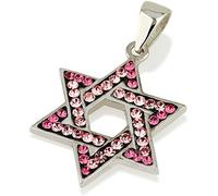 Ciondolo stella di David con pietra preziosa rosa e collana in argento sterli...