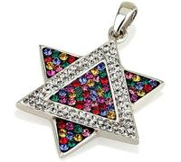 Ciondolo stella di David pietre preziose bianche + collana in argento sterlin...