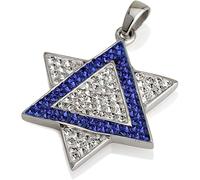 Ciondolo stella di David pietre preziose blu e bianche + collana in argento s...