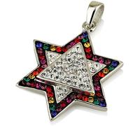 Ciondolo stella di David pietre preziose multicolore + collana in argento ste...