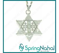 Ciondolo stella di Davide con croce di Gerusalemme in argento 925 con...
