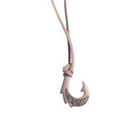 Ciondolo Tribale a forma di amo da pesca Maori - Amuleto portafortuna simbolo di fertilità, abbondanza e buon auspicio - Collana con laccio in cuoio naturale. Gioiello artigianale