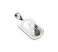 Ciondolo Uomo Biker Acciaio Placca Incisione Teschio Cranio E 1 Catena 7242