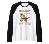 Ciondolo vintage a forma di fragola, con scritta "Pick Your Own Sweetness Maglia con Maniche Raglan