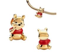 Ciondolo Winnie the Pooh in argento Sterling 925, compatibile con ciondoli Pandora e molti altri bracciali con ciondoli., pequeño, Argento, Dorato