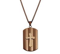 Ciondolo Zeeme Stainless Steel con catena piastra in acciaio inox con croce...