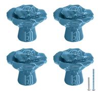 Cionyce 4 pomelli in ceramica vintage a forma di rosa, pomelli in ceramica blu floreale con viti, maniglie floreali per cassettiera, armadio, armadio, bagno, comodini e cassetti