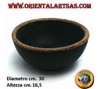 Ciotola aborigeni di Lombok in legno di mogano e bordo in midollino chiaro mano